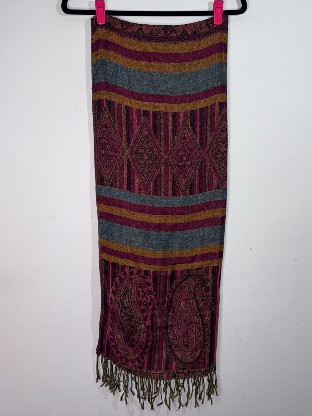 Pashmina Oversized Paisley Fringe Scarf Wrap Pink Teal Gold Boho 27x73